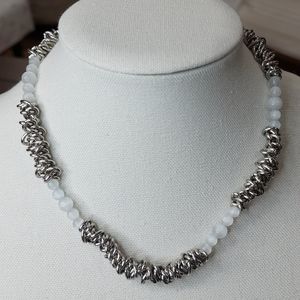 Chunky Stainless Steel Knot Natural Stone Necklace 16+2in‎